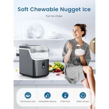 COWSAR Nugget Ice Makers Countertop, Soft Chewable Crushed Ice Maker Machine, Portable Pebble Ice Maker Countertop, 34Lbs/Day, Self-Cleaning, One-Button Operation Ice Machine for Home Kitchen Party