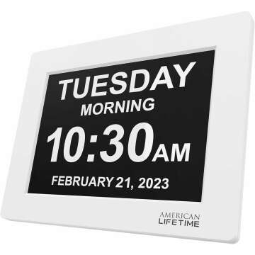American Lifetime 【New 2023】 Dementia Clock Large Digital Clock for Seniors, Digital Clock Large Display with Custom Alarms, Clock with Day & Date for Elderly, Large Number Digital Clock White