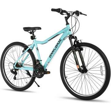 HILAND 26 Inch Women‘s Mountain Bike, 21 Speed Steel Frame Adult Bicycle, Man MTB Bikes with Suspension Fork, Purple Green White