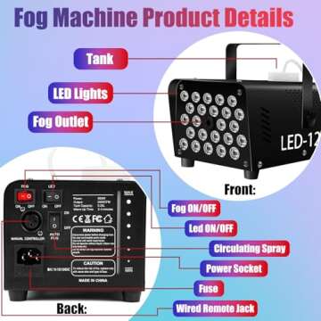 Fog Machine with LED Lights & Remote Controls for Events