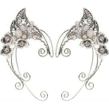 GANAZONO Elf Ear Cuffs Fairy Earrings with Pearl Wing Design