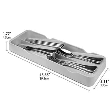 Kitchen Drawer Silverware Organizer, Utensil Holder/Cutlery Tray and Knive Block for Cutlery Flatware Spoon Knive Fork, Classic Small Partition Storage (Gray)