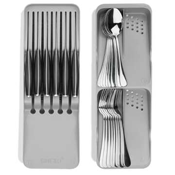 Kitchen Drawer Silverware Organizer, Utensil Holder/Cutlery Tray and Knive Block for Cutlery Flatware Spoon Knive Fork, Classic Small Partition Storage (Gray)