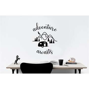 Simple Expressions Arts Camper Outdoor Adventure Awaits Family Love Vinyl Quote Saying Wall Art Lettering Sign Room Decor Inspirational Mural Artwork