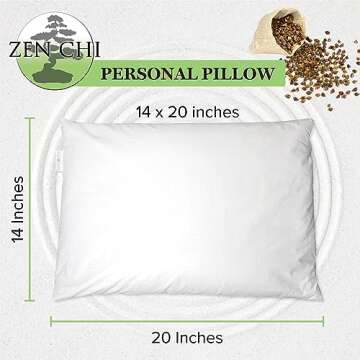 ZEN CHI Buckwheat Pillow - Organic Standard Size (14x20) w Natural Cooling Technology- All Cotton Cover - Personal Comfy Pillow Has Natural Cooling Effect, Adjusts to Head