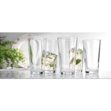 Home Essentials Drinking Glasses Set Of 10 Highball Glass Cups 16 Oz. Basic Water Glasses, Beer, Juice, Cocktails, Wine, Iced Tea, Bar Glasses. Dishwasher Safe.