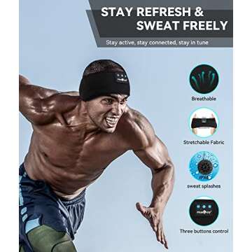 MUSICOZY Sleep Headphones Bluetooth 5.2 Headband, Sports Wireless Earphones Sweat Resistant Earbuds with Ultra-Thin HD Stereo Speaker for Workout Running Cool Gadgets Unique Gifts