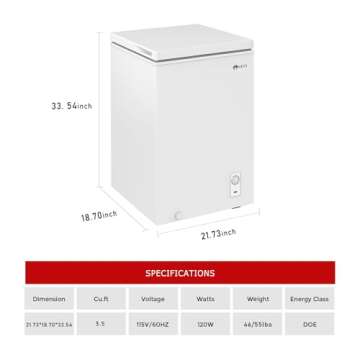 KEG 3.5 cu ft Top Chest Freezer with Adjustable Thermostat and Removable Storage Basket, Freezing Machine for Home and Kitchen