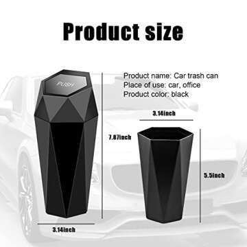 Dewkou Pack-1 Car Trash Can with Lid, Mini Portable Auto Rubbish Bin, Diamond Design Small Trash Can, for Automotive Car, Home, Office (Black)