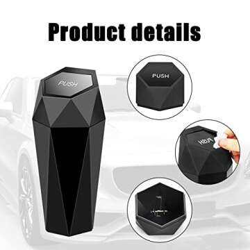 Dewkou Pack-1 Car Trash Can with Lid, Mini Portable Auto Rubbish Bin, Diamond Design Small Trash Can, for Automotive Car, Home, Office (Black)