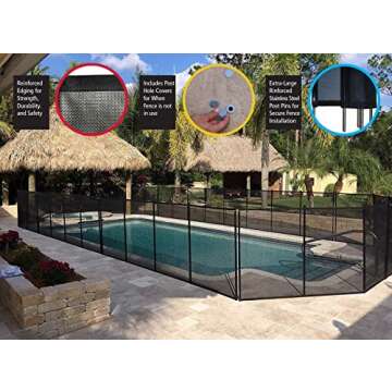 WaterWarden Pool Safety Fence for Inground Pool, 4’ x 24’ ft., Guards Children and Pets, UL Certified to ASTM F2288, 4 Foot Tall Removable Barrier, Hardware Included, 2 Sets of 4'x12', Black