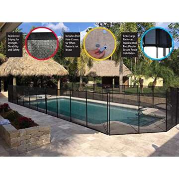 WaterWarden Pool Safety Fence for Inground Pool, 4’ x 24’ ft., Guards Children and Pets, UL Certified to ASTM F2288, 4 Foot Tall Removable Barrier, Hardware Included, 2 Sets of 4'x12', Black