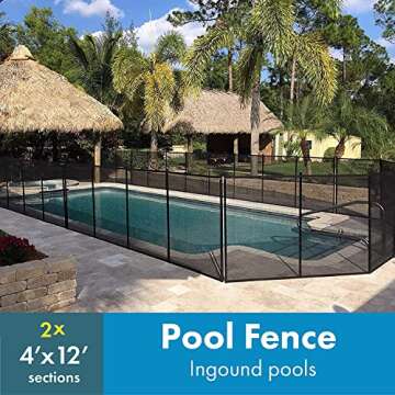 WaterWarden Pool Safety Fence for Inground Pool, 4’ x 24’ ft., Guards Children and Pets, UL Certified to ASTM F2288, 4 Foot Tall Removable Barrier, Hardware Included, 2 Sets of 4'x12', Black