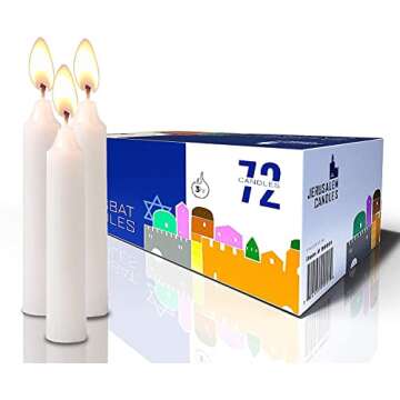 Jerusalem Candles Shabbat Candles - Traditional Shabbos Candles - 3 Hour - 1-Pack x 72 Count