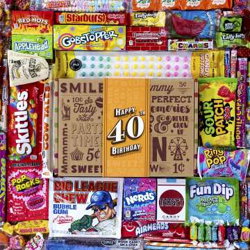 VINTAGE CANDY CO. 40TH BIRTHDAY RETRO CANDY GIFT BOX - 1983 Decade Childhood Nostalgic Candies - Fun Funny Gag Gift Basket - Milestone FORTIETH Birthday - PERFECT For Man Or Woman Turning 40 Years Old