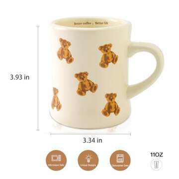 HAOW Charming Teddy Bear Coffee Mug - Adorable Gift for Kids and Adults - Cute Ceramic Cup for Home, Office - Perfect for Animal Lovers, Teachers, Parents - Fun Drinkware for All Beverages-11OZ