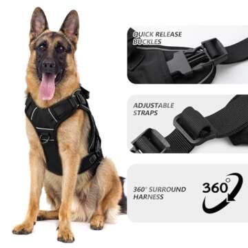 WINGOIN Black Tactical Dog Harness for Medium Small Dogs No Pull Adjustable Reflective Military Pet Harness with Easy Control Handle with Hook & Loop Panels for Walking Hiking Training