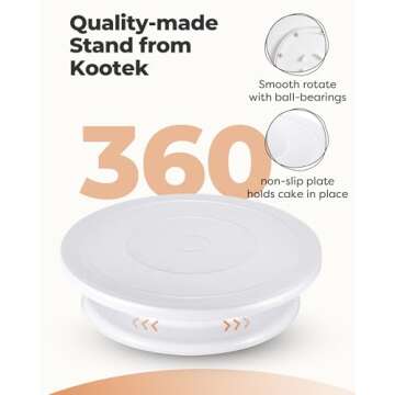 Kootek Cake Stand, 11 Inch Rotating Cake Turntable, Turns Smoothly Revolving Cake Spinner Stand Cake Decorating Kit Display Stand Baking Tools Accessories Supplies for Cookies Cupcake (White)