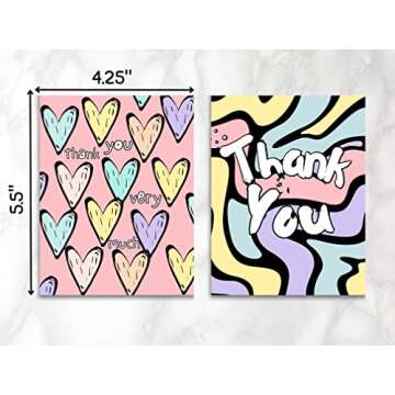 20 Pcs Cute Thank You Cards With Envelopes For Kids, Teens And Adults Colorful Tank You Notes Cards Blank Inside For All Occasions, Girls Birthday, Baby Shower, Party, Small Business, Sweet 16, With Stickers and Envelopes, 4.25x5.5