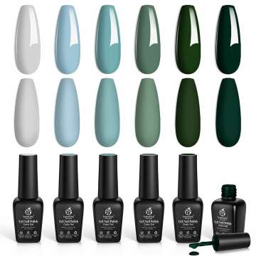 Beetles Blue Green Gel Nail Polish Set, 6 Colors Misty Gray Dark Green Gel Polish Kit Baby Blue Nail Gel Polish Soak Off Uv LED Nail Lamp Gel DIY Home Nails Manicure Gifts for Women