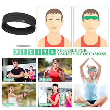 LUCKYGO Sweatbands Women Men│Super Absorbent Sweat Bands Headbands Nonslip Grip│Stretchy Soft Athletic Head Bands Workout Sports Fitness Exercise Tennis Basketball Running Gym Yoga Outside