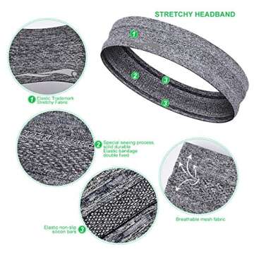 LUCKYGO Sweatbands Women Men│Super Absorbent Sweat Bands Headbands Nonslip Grip│Stretchy Soft Athletic Head Bands Workout Sports Fitness Exercise Tennis Basketball Running Gym Yoga Outside