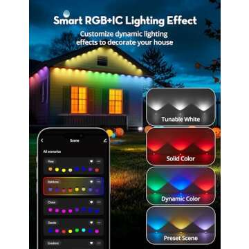 RGB+IC Permanent Outdoor Lights for House Garden, 50Ft Smart Eave Lights, String Lights, IP67 Waterproof, for Christmas Halloween Decor Birthday Gift with Alexa, Google Assistant APP/Remote Control