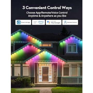 RGB+IC Permanent Outdoor Lights for House Garden, 50Ft Smart Eave Lights, String Lights, IP67 Waterproof, for Christmas Halloween Decor Birthday Gift with Alexa, Google Assistant APP/Remote Control