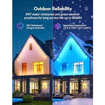 RGB+IC Permanent Outdoor Lights for House Garden, 50Ft Smart Eave Lights, String Lights, IP67 Waterproof, for Christmas Halloween Decor Birthday Gift with Alexa, Google Assistant APP/Remote Control