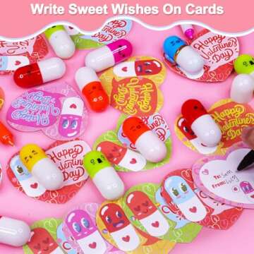 AMENON 28 Pack Valentines Day Cards with Retractable Pens Valentines Day Gifts for Kids Classroom Exchange Gifts School Prize Boys Girls Valentines Stationery Party Favors