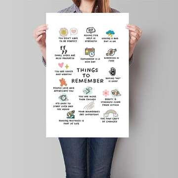 xbsifyiooa Things To Remember Mental Health Wall Art, The Healing Web Poster Psychology Therapy Office Decor, Anxiety Relief School Counselor CBT DBT Positive Affirmations Decor 12x16in Unframed