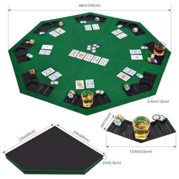 EVIEUN 48" 8-Player Foldable Poker Table Top, Casino Texas Hold'em Layout, Portable Anti-Slip Blackjack Poker Table Mat with Carrying Bag for Family Games Casino