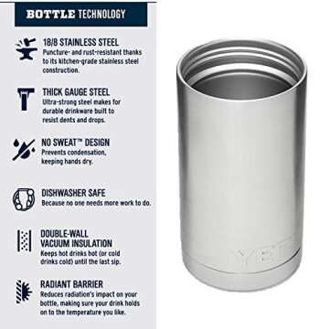 YETI Rambler 12 oz Bottle, Stainless Steel, Vacuum Insulated, with Hot Shot Cap, White