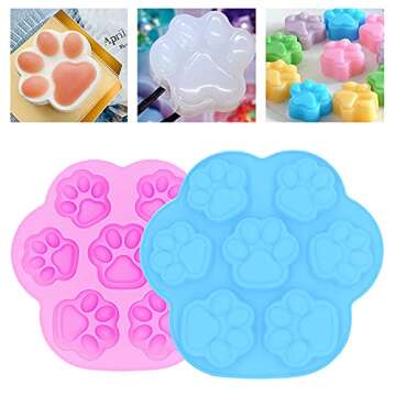 AITINIA 2021 Newest Silicone Molds, 2 Pcs 3D Large Cute Cat Paw Silicone Molds With 7 Cavity, Non-stick Natural Food Grade Silicone Molds for Baking/Candy/Chocolate/Cookie/Jello/Gummy(Pink, Blue)