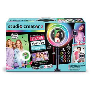 Canal Toys New So DIY TikTok Instagram YouTube Multicolored Ring Light with Green Screen and Phone Mount Tripod. Studio Creator 2 Influencer Video Creator Kit