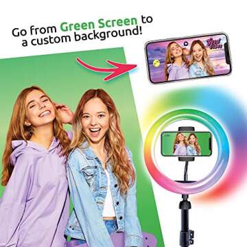 Canal Toys New So DIY TikTok Instagram YouTube Multicolored Ring Light with Green Screen and Phone Mount Tripod. Studio Creator 2 Influencer Video Creator Kit