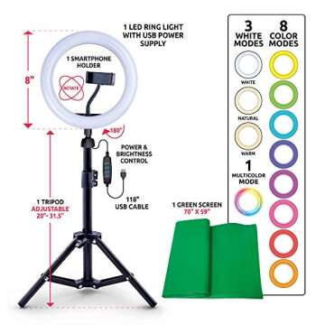 Canal Toys New So DIY TikTok Instagram YouTube Multicolored Ring Light with Green Screen and Phone Mount Tripod. Studio Creator 2 Influencer Video Creator Kit