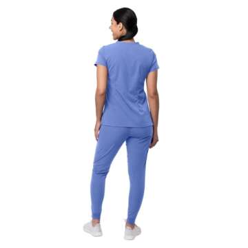 Adar Uniforms Pro Movement Booster Scrub Set For Women - Sweetheart V-Neck Top & Yoga Jogger Pants - P9400 (Ceil Blue - XS)