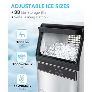 Joy Pebble 100 lbs/24H Commercial Ice Machine, Upgrate Stainless Steel Ice Maker with Self Cleaning & 48 Hour Timer for Bar/Cafe/School/Home