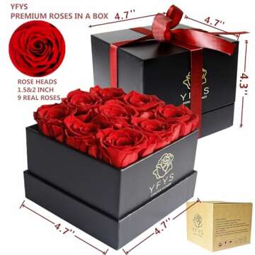 YFYS Forever Rose Flowers for Delivery Prime - 9pcs Preserved Fresh Roses, Genuine Roses That Last for Years, for Birthday Gifts for Women, Valentines Day, and Mother's Day