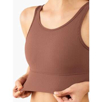 Chilylori Women's Seamless Sports Bra V-Neck Paded Workout Crop Top Tank Tops for Women Longline Sports Bra Cute Ribbed Crop Top Fitness Reversible Bra Tops Workout Sports Bra Bronze S