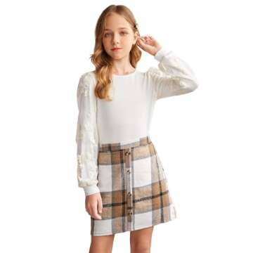 Arshiner Teen Girl Long Sleeve T-Shirts and Corduroy Button Skirts Outfits Fall 2 Pieces Sets Cute Kids Clothing Sets 10-14 Years