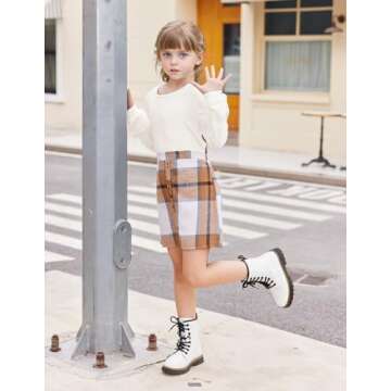 Arshiner Teen Girl Long Sleeve T-Shirts and Corduroy Button Skirts Outfits Fall 2 Pieces Sets Cute Kids Clothing Sets 10-14 Years