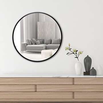 FrameWorks 28" Deluxe Contemporary Black Circular Aluminum Mirror