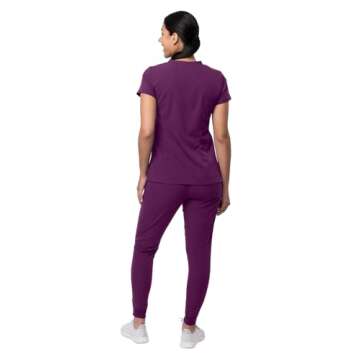 Adar Uniforms, Pro Movement Booster Scrub Set For Women - Sweetheart V-Neck Scrub Top & Yoga Jogger Scrub Pants - P9400 - Eggplant - S