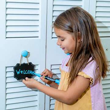 Mila 11 Multicolored Liquid Chalk Markers | Includes Mini Chalkboard, 16 Labels & 2 Stencils | Erasable, Non-Toxic, Water-Based | 6 mm Reversible Tip | On Glass, Blackboards & More | For Kids & Adults