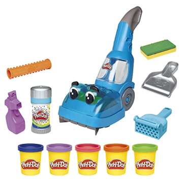 Play-Doh Zoom Zoom Vacuum Cleaner Toy, 6 Accessories & 5 Cans of Assort. Colors, Cleaning Toys for Kids, Back to School Classroom Supplies, Preschool Toys, Ages 3+