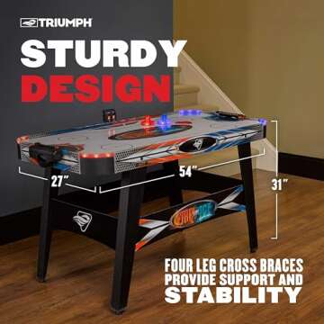 Triumph Sports Fire ‘n Ice LED Light-Up 54" Air Hockey Table Includes 2 LED Hockey Pushers and LED Puck