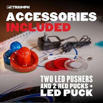 Triumph Sports Fire ‘n Ice LED Light-Up 54" Air Hockey Table Includes 2 LED Hockey Pushers and LED Puck