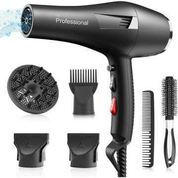 Ionic Salon Hair Dryer for Fine Hair | 2200W Fast Drying with Diffuser & Comb